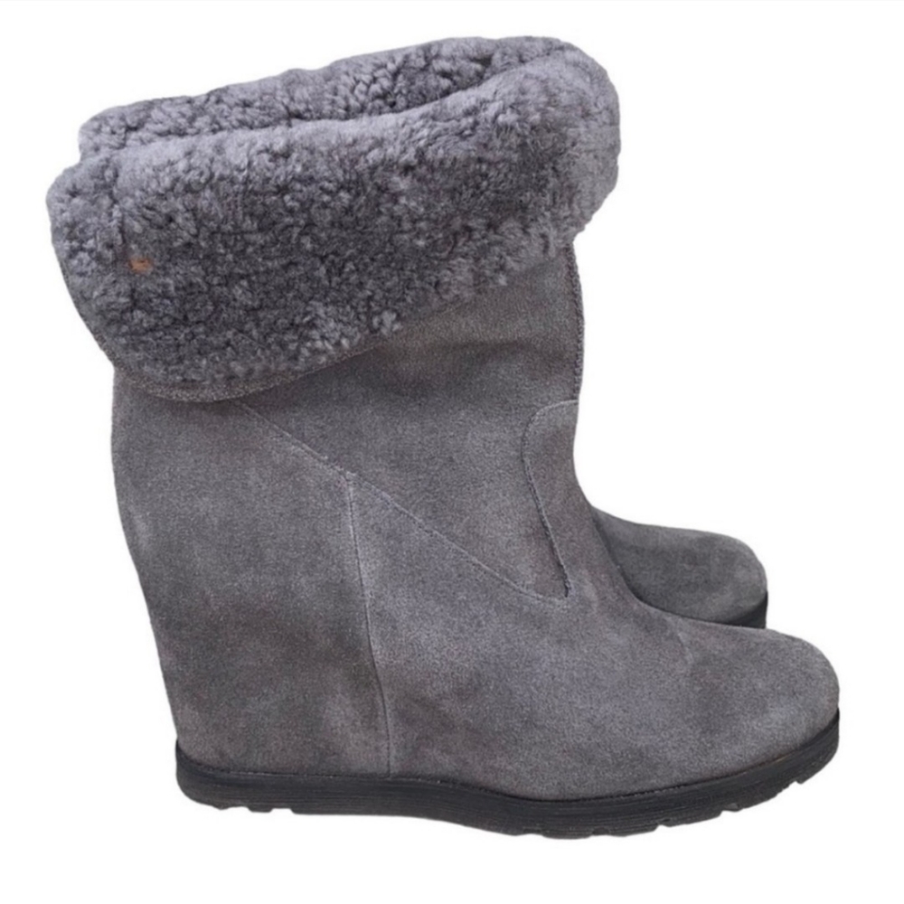UGG Australia Kyra Size 10 Grey Suede Boots Wedge High Heels Booties